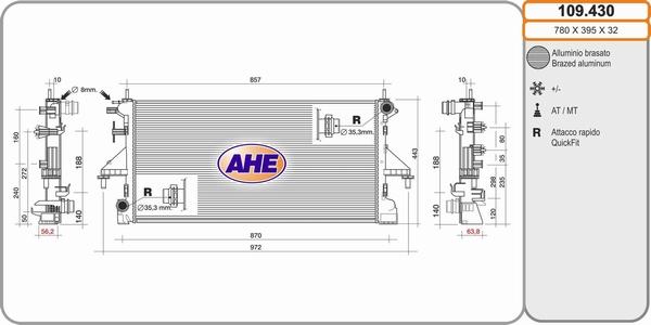 AHE 109.430 - Radiateur, refroidissement du moteur cwaw.fr