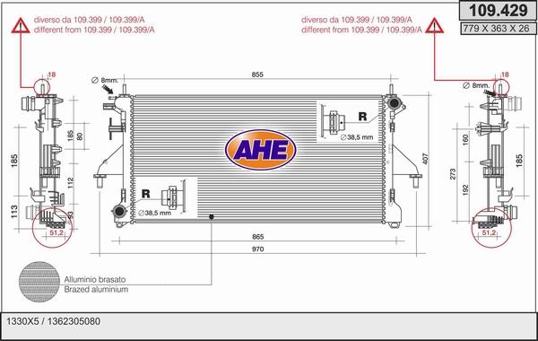 AHE 109.429 - Radiateur, refroidissement du moteur cwaw.fr