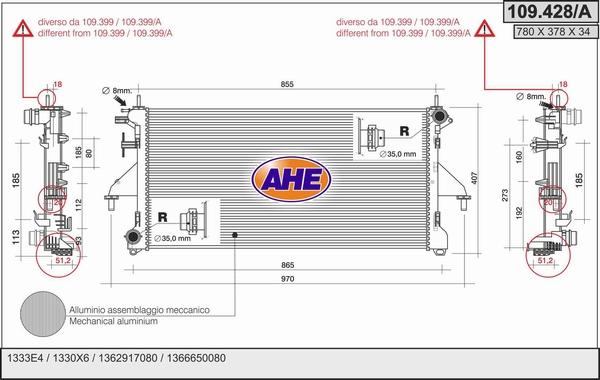 AHE 109.428/A - Radiateur, refroidissement du moteur cwaw.fr