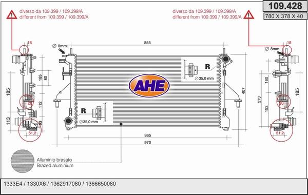 AHE 109.428 - Radiateur, refroidissement du moteur cwaw.fr