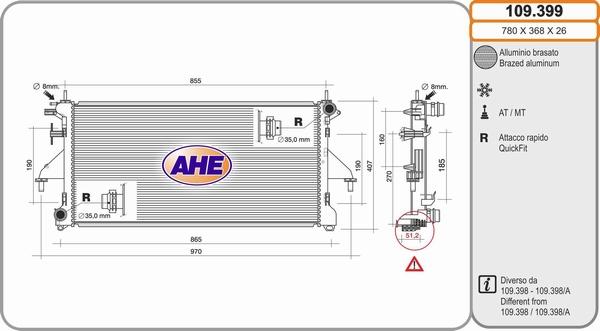 AHE 109.399 - Radiateur, refroidissement du moteur cwaw.fr