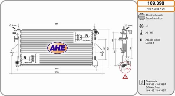 AHE 109.398 - Radiateur, refroidissement du moteur cwaw.fr