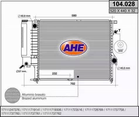 AHE 104.028 - Radiateur, refroidissement du moteur cwaw.fr