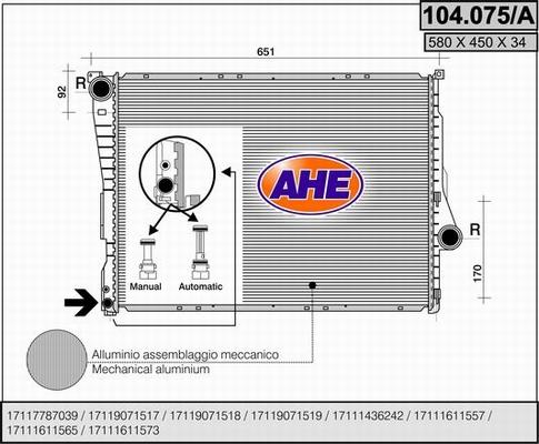 AHE 104.075/A - Radiateur, refroidissement du moteur cwaw.fr