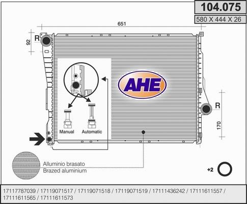 AHE 104.075 - Radiateur, refroidissement du moteur cwaw.fr