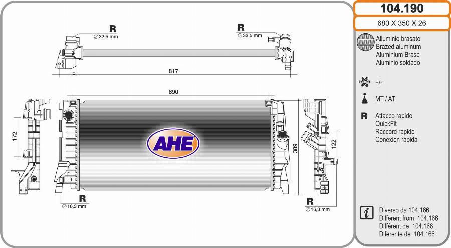 AHE 104.190 - Radiateur, refroidissement du moteur cwaw.fr