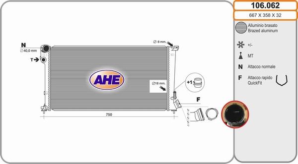 AHE 106.062 - Radiateur, refroidissement du moteur cwaw.fr