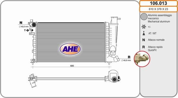 AHE 106.013 - Radiateur, refroidissement du moteur cwaw.fr