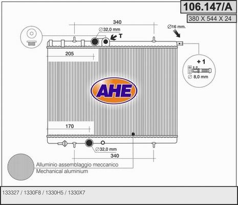 AHE 106.147/A - Radiateur, refroidissement du moteur cwaw.fr