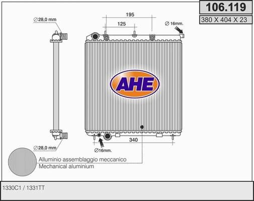 AHE 106.119 - Radiateur, refroidissement du moteur cwaw.fr