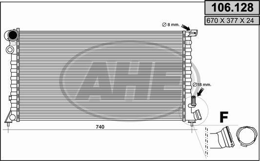 AHE 106.128 - Radiateur, refroidissement du moteur cwaw.fr