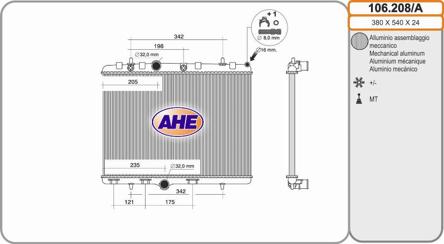 AHE 106.208/A - Radiateur, refroidissement du moteur cwaw.fr