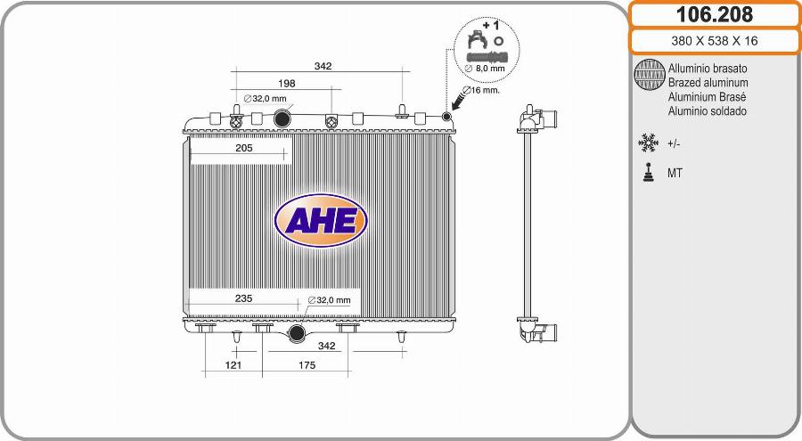 AHE 106.208 - Radiateur, refroidissement du moteur cwaw.fr