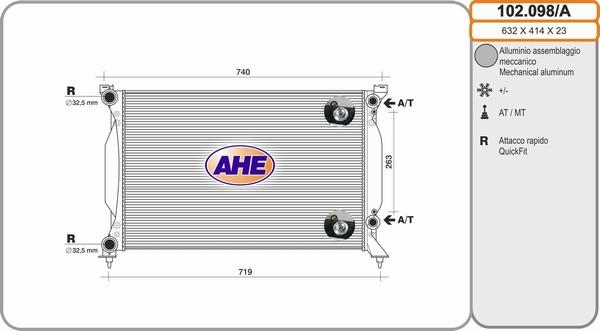 AHE 102.098/A - Radiateur, refroidissement du moteur cwaw.fr