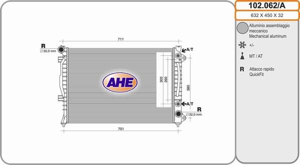 AHE 102.062/A - Radiateur, refroidissement du moteur cwaw.fr