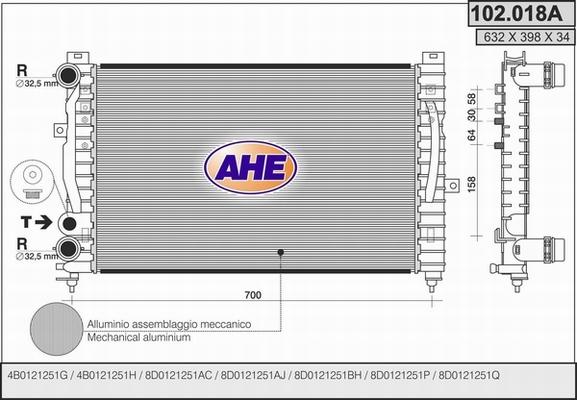 AHE 102.018/A - Radiateur, refroidissement du moteur cwaw.fr