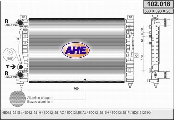 AHE 102.018 - Radiateur, refroidissement du moteur cwaw.fr