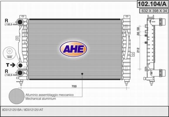 AHE 102.104/A - Radiateur, refroidissement du moteur cwaw.fr