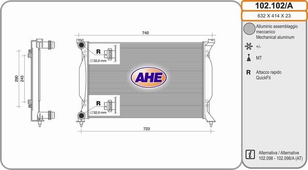 AHE 102.102/A - Radiateur, refroidissement du moteur cwaw.fr