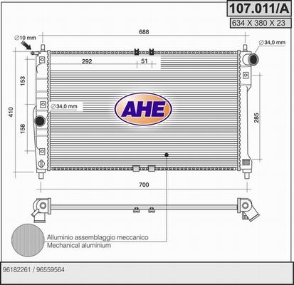 AHE 107.011/A - Radiateur, refroidissement du moteur cwaw.fr