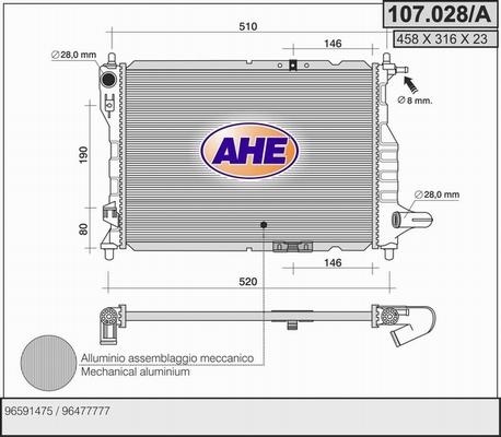 AHE 107.028/A - Radiateur, refroidissement du moteur cwaw.fr