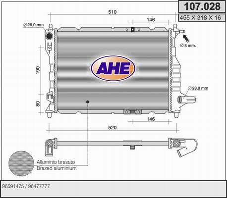 AHE 107.028 - Radiateur, refroidissement du moteur cwaw.fr