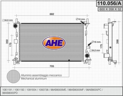 AHE 110.056/A - Radiateur, refroidissement du moteur cwaw.fr