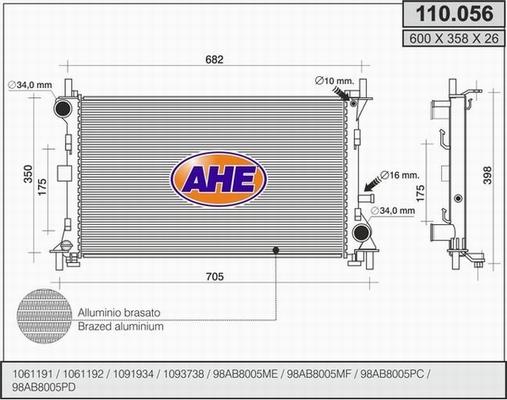 AHE 110.056 - Radiateur, refroidissement du moteur cwaw.fr