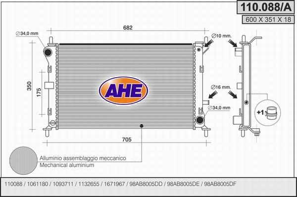 AHE 110.088/A - Radiateur, refroidissement du moteur cwaw.fr