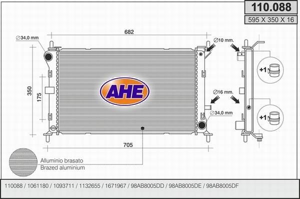 AHE 110.088 - Radiateur, refroidissement du moteur cwaw.fr