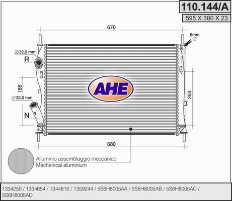 AHE 110.144/A - Radiateur, refroidissement du moteur cwaw.fr