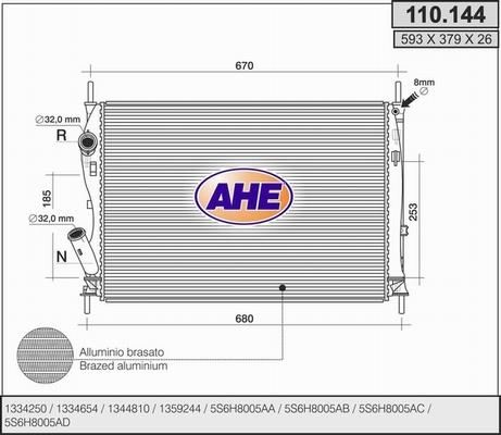 AHE 110.144 - Radiateur, refroidissement du moteur cwaw.fr