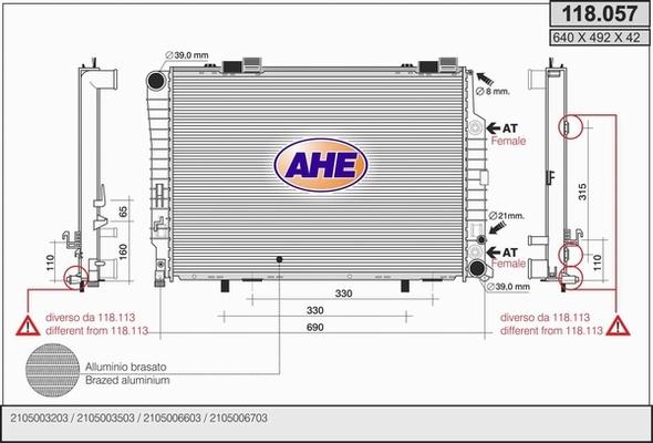 AHE 118.057 - Radiateur, refroidissement du moteur cwaw.fr