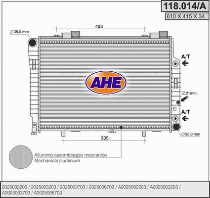 AHE 118.014/A - Radiateur, refroidissement du moteur cwaw.fr