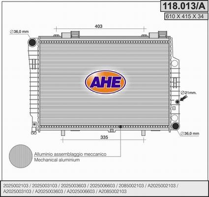 AHE 118.013/A - Radiateur, refroidissement du moteur cwaw.fr