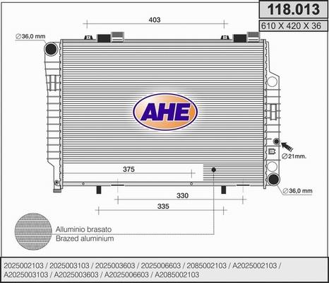 AHE 118.013 - Radiateur, refroidissement du moteur cwaw.fr