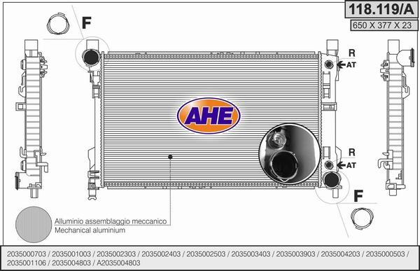 AHE 118.119/A - Radiateur, refroidissement du moteur cwaw.fr