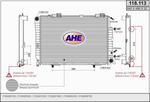 AHE 118.113 - Radiateur, refroidissement du moteur cwaw.fr