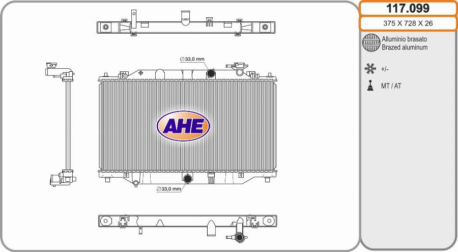 AHE 117.099 - Radiateur, refroidissement du moteur cwaw.fr