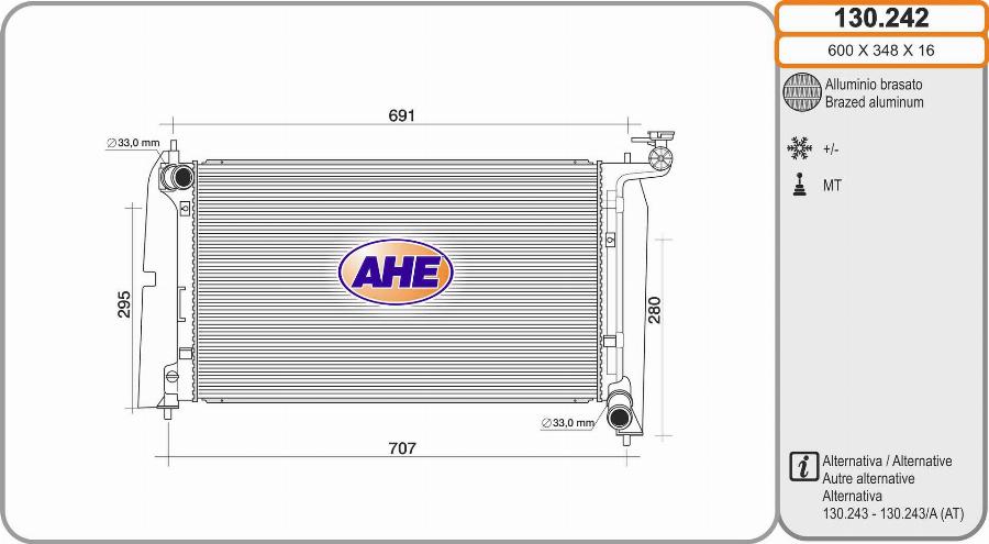 AHE 130242 - Radiateur, refroidissement du moteur cwaw.fr