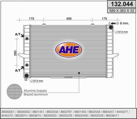 AHE 132.044 - Radiateur, refroidissement du moteur cwaw.fr