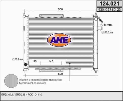 AHE 124.021 - Radiateur, refroidissement du moteur cwaw.fr