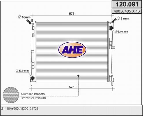 AHE 120.091 - Radiateur, refroidissement du moteur cwaw.fr