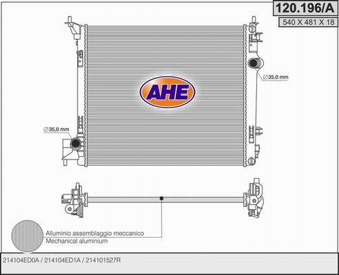 AHE 120.196/A - Radiateur, refroidissement du moteur cwaw.fr