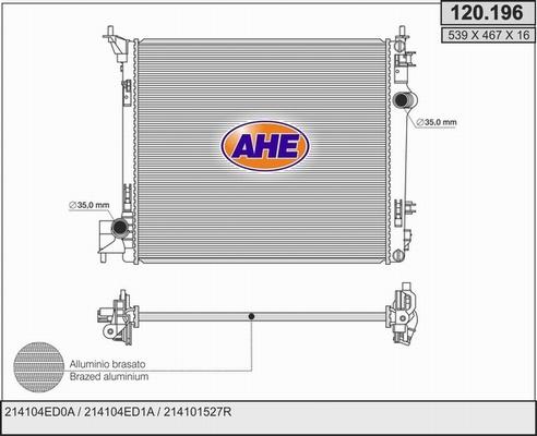 AHE 120.196 - Radiateur, refroidissement du moteur cwaw.fr