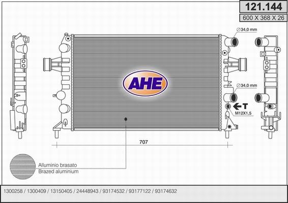 AHE 121.144 - Radiateur, refroidissement du moteur cwaw.fr