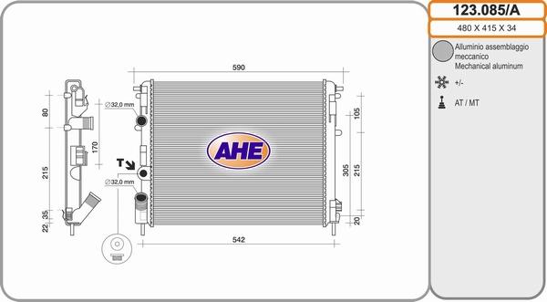 AHE 123.085/A - Radiateur, refroidissement du moteur cwaw.fr