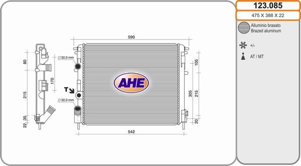 AHE 123.085 - Radiateur, refroidissement du moteur cwaw.fr