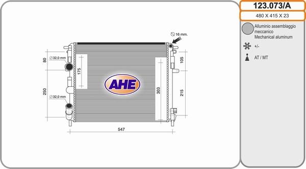 AHE 123.073/A - Radiateur, refroidissement du moteur cwaw.fr