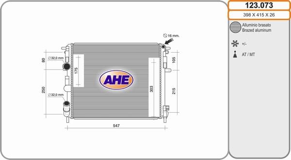 AHE 123.073 - Radiateur, refroidissement du moteur cwaw.fr